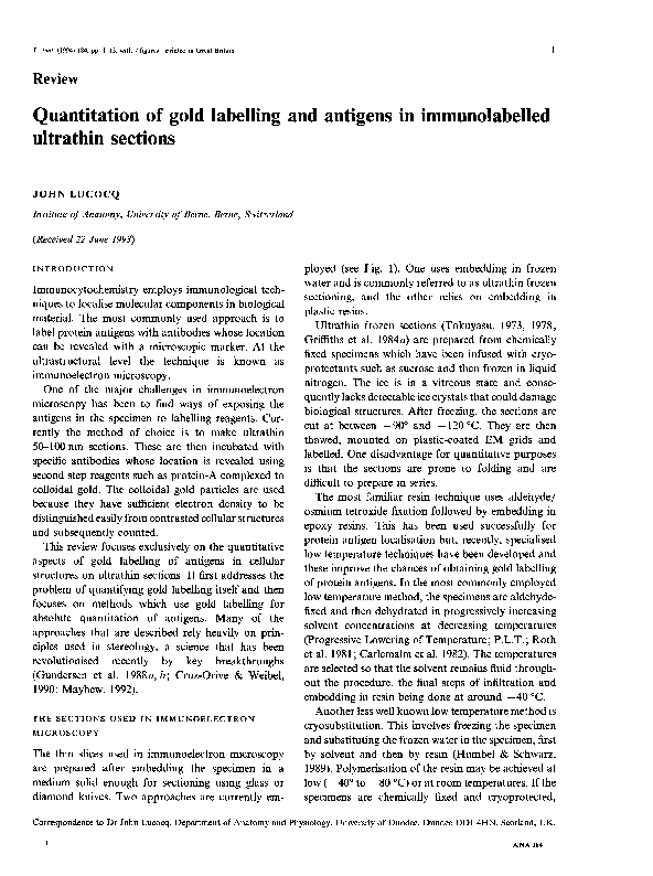 (PDF) Quantitation of gold labelling and antigens in immunolabelled ...