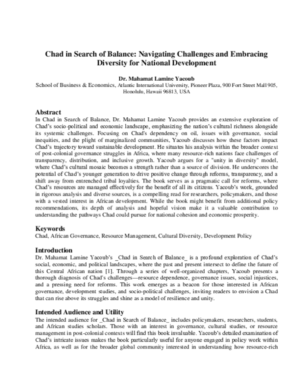 (PDF) Chad in Search of Balance: Navigating Challenges and Embracing ...