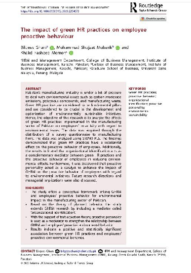 (PDF) The impact of green HR practices on employee proactive behaviour