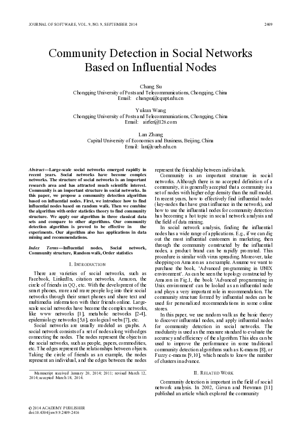 (PDF) Community Detection in Social Networks Based on Influential Nodes