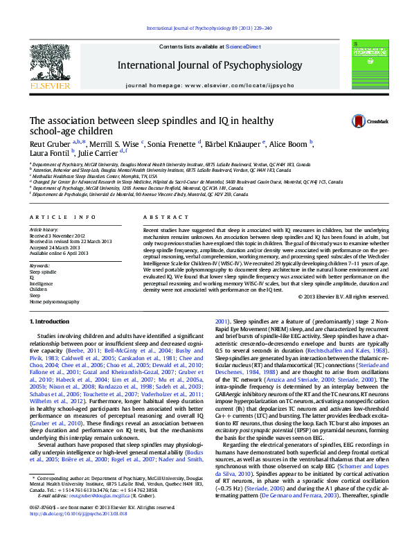 (PDF) The association between sleep spindles and IQ in healthy school ...