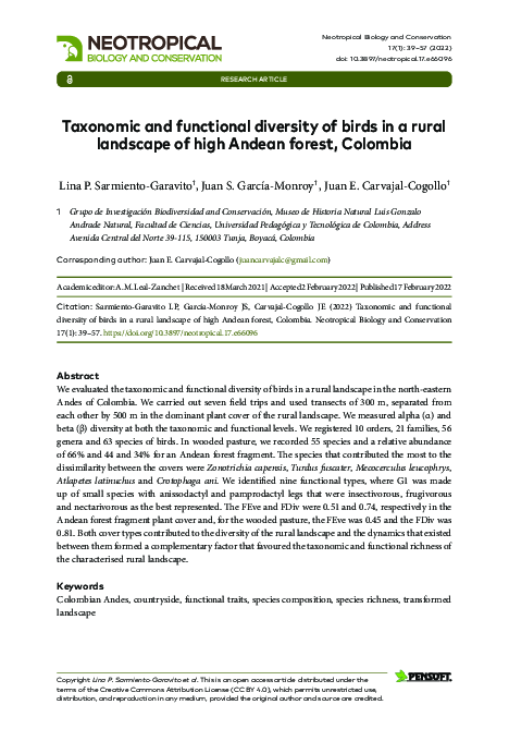 (PDF) Taxonomic and functional diversity of birds in a rural landscape ...
