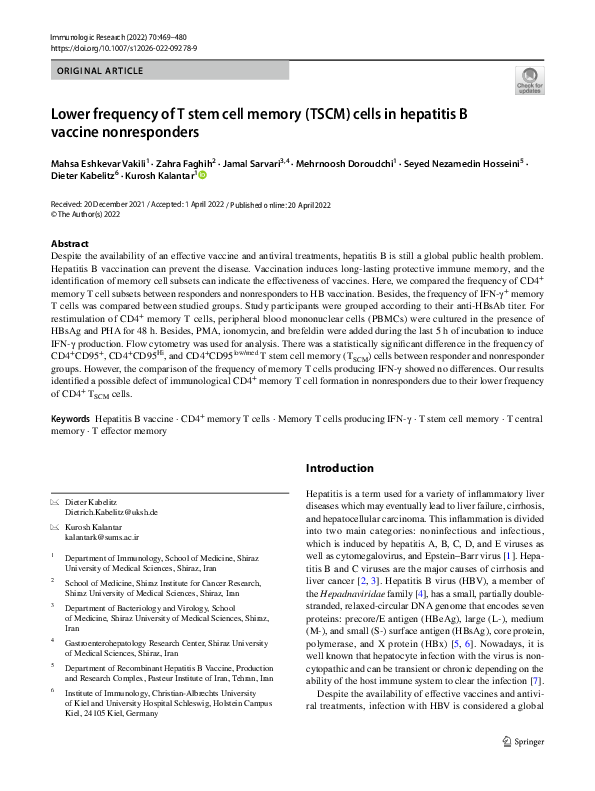 (PDF) Lower frequency of T stem cell memory (TSCM) cells in hepatitis B ...