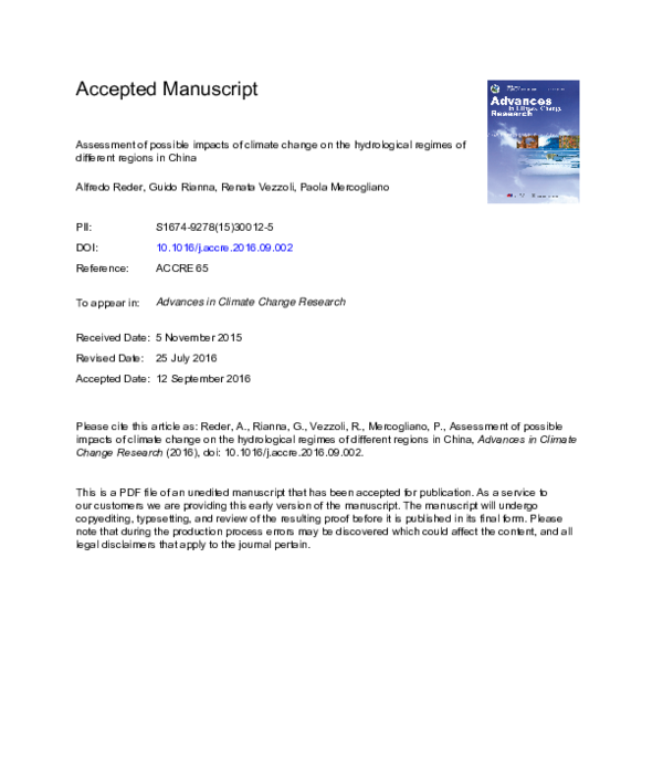(PDF) Assessment of possible impacts of climate change on the ...