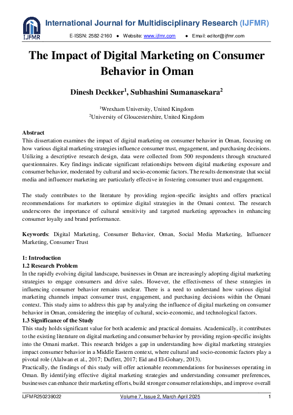 (PDF) The Impact of Digital Marketing on Consumer Behavior in Oman