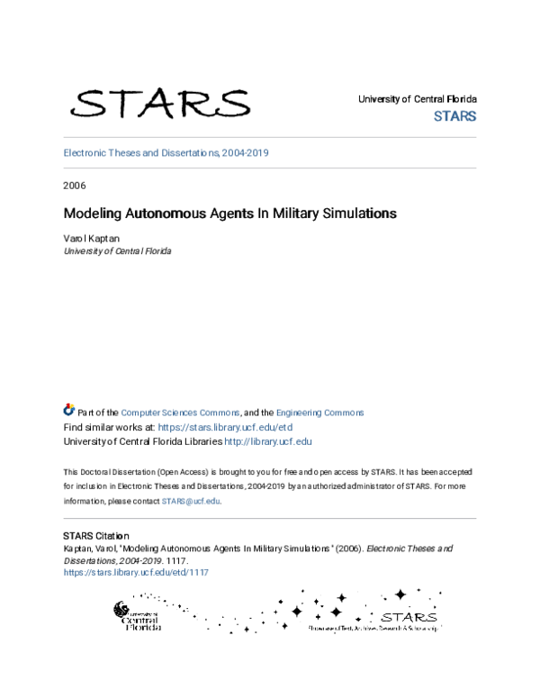 (PDF) Modeling autonomous agents in military simulations