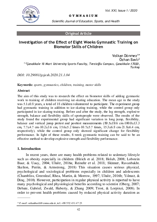 (PDF) Investigation of the Effect of Eight Weeks Gymnastic Training on ...