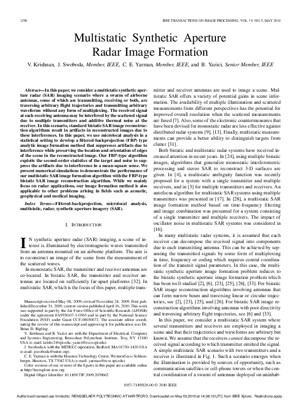 (PDF) Multistatic Synthetic Aperture Radar Image Formation