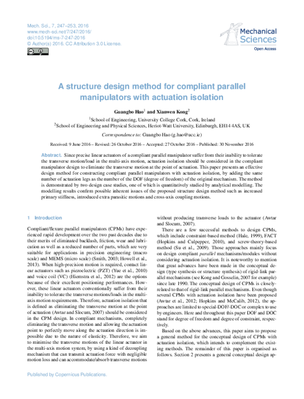 (PDF) A structure design method for compliant parallel manipulators ...