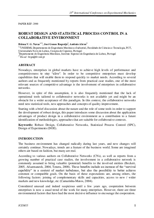 (PDF) Robust Design and Statistical Process Control in a Collaborative ...