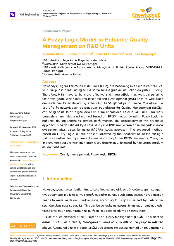 (PDF) A Fuzzy Logic Model to Enhance Quality Management on R Units