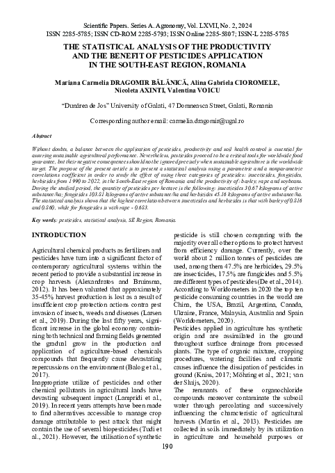 (PDF) THE STATISTICAL ANALYSIS OF THE PRODUCTIVITY AND THE BENEFIT OF ...