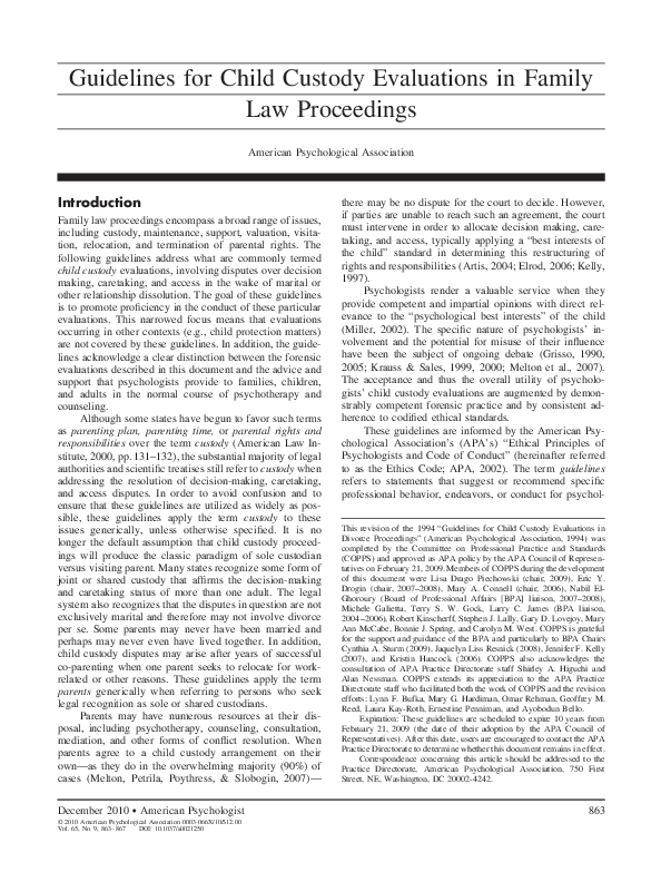 (PDF) Guidelines for child custody evaluations in family law proceedings