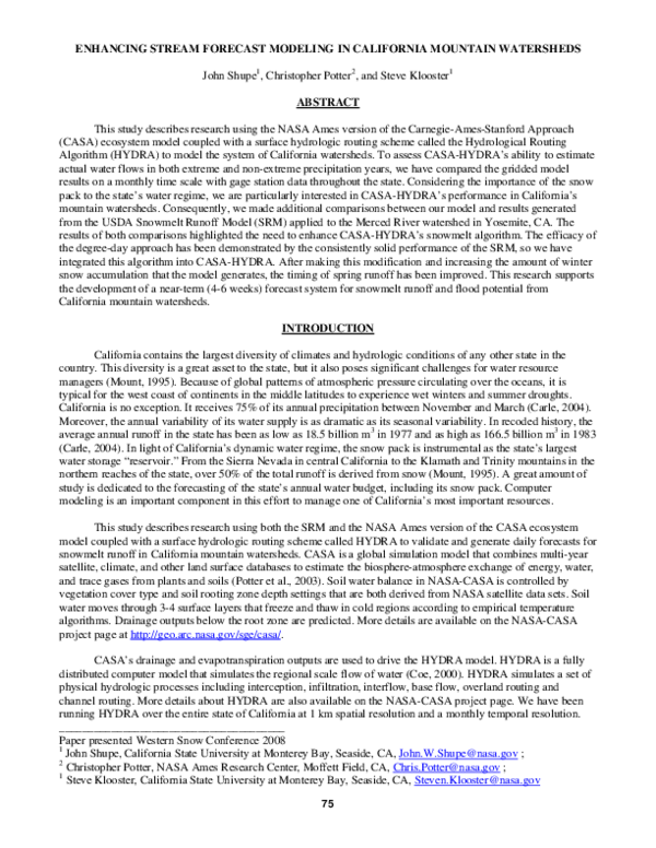 (PDF) Enhancing Stream Forecast Modeling in California Mountain Watersheds