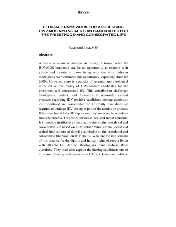(PDF) ETHICAL FRAMEWORK FOR ADDRESSING HIV/AIDS AMONG AFRICAN ...