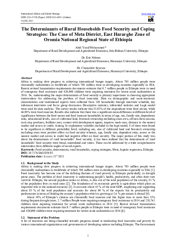 (PDF) The Determinants of Rural Households Food Security and Coping ...