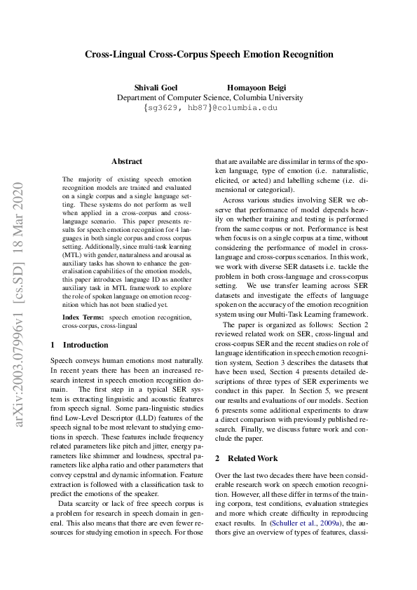 (PDF) Cross Lingual Cross Corpus Speech Emotion Recognition