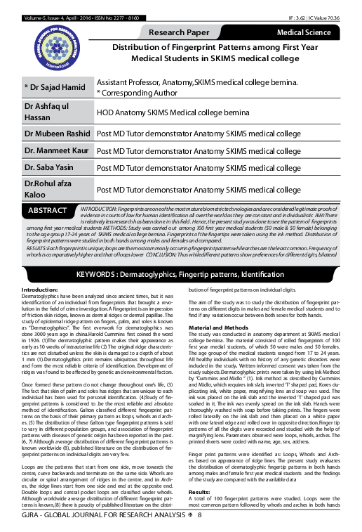 (PDF) Distribution of Fingerprint Patterns among First Year Medical ...