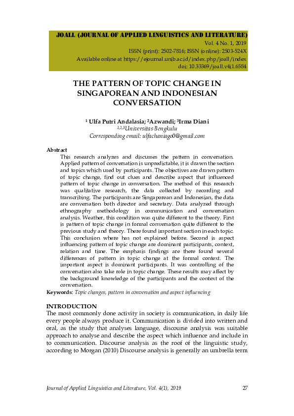 (PDF) The Pattern of Topic Change in Indonesian and Singaporean ...