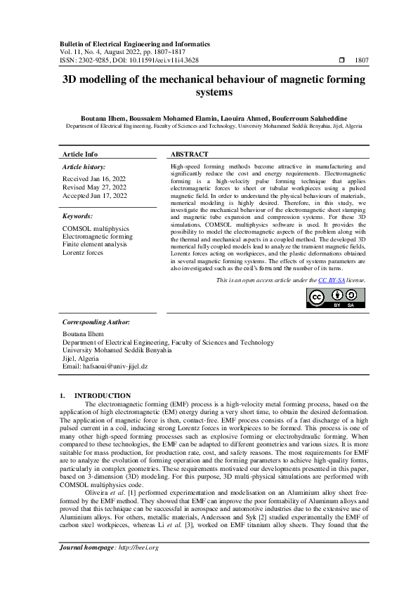 (PDF) 3D modelling of the mechanical behaviour of magnetic forming systems