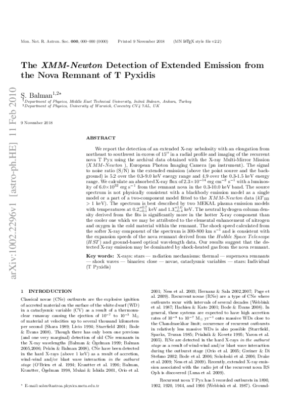 (PDF) The XMM-Newton detection of extended emission from the nova ...