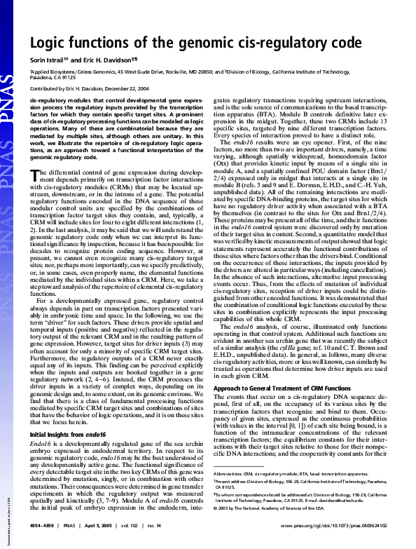 (PDF) Logic functions of the genomic cis-regulatory code