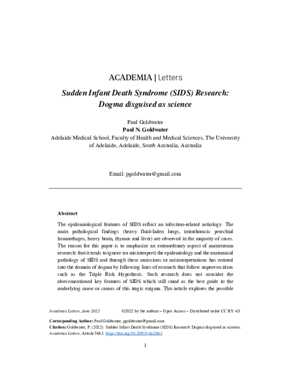 (PDF) ACADEMIA | Letters Sudden Infant Death Syndrome (SIDS) Research ...