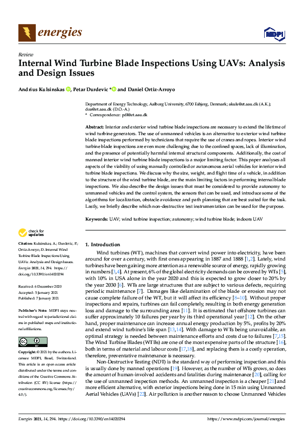 (PDF) Internal Wind Turbine Blade Inspections Using UAVs: Analysis and ...