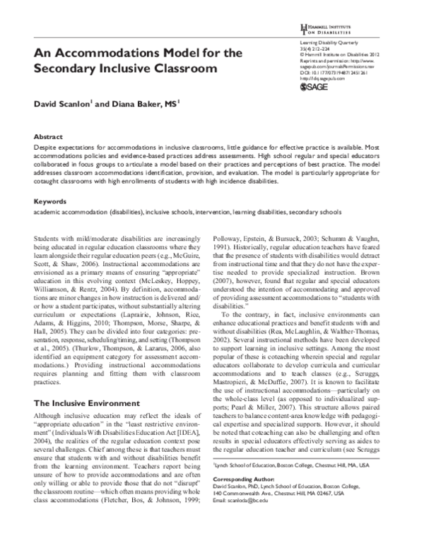 (PDF) An Accommodations Model for the Secondary Inclusive Classroom