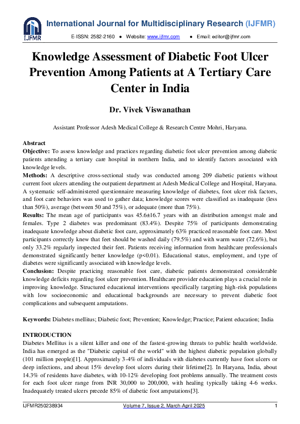 (PDF) Knowledge Assessment of Diabetic Foot Ulcer Prevention Among ...