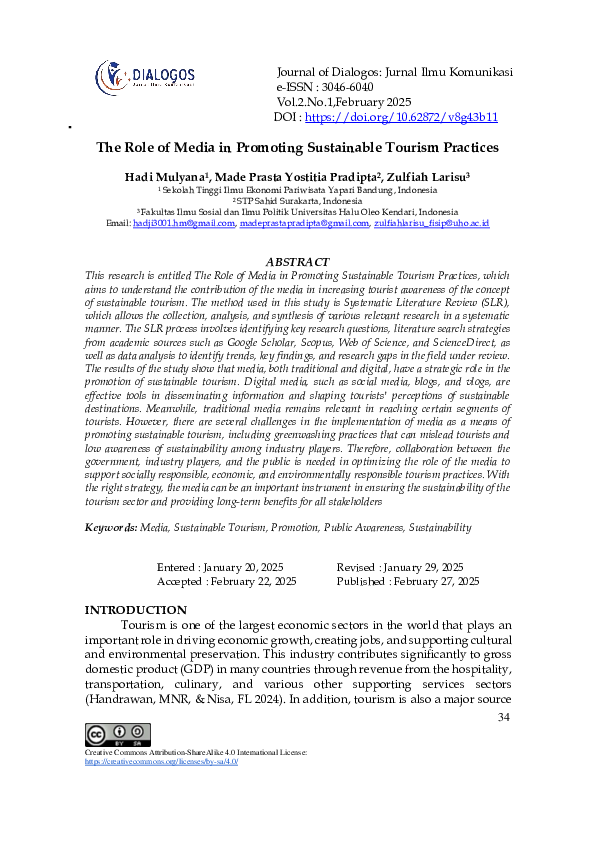 (PDF) The Role of Media in Promoting Sustainable Tourism Practices