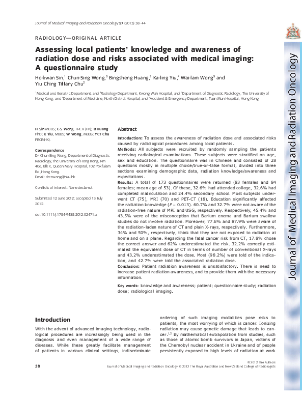 (PDF) Assessing local patients' knowledge and awareness of radiation ...
