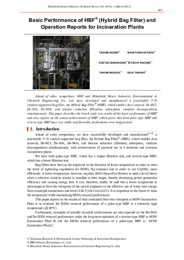 (PDF) Basic Performance of HBF ® (Hybrid Bag Filter) and Operation ...