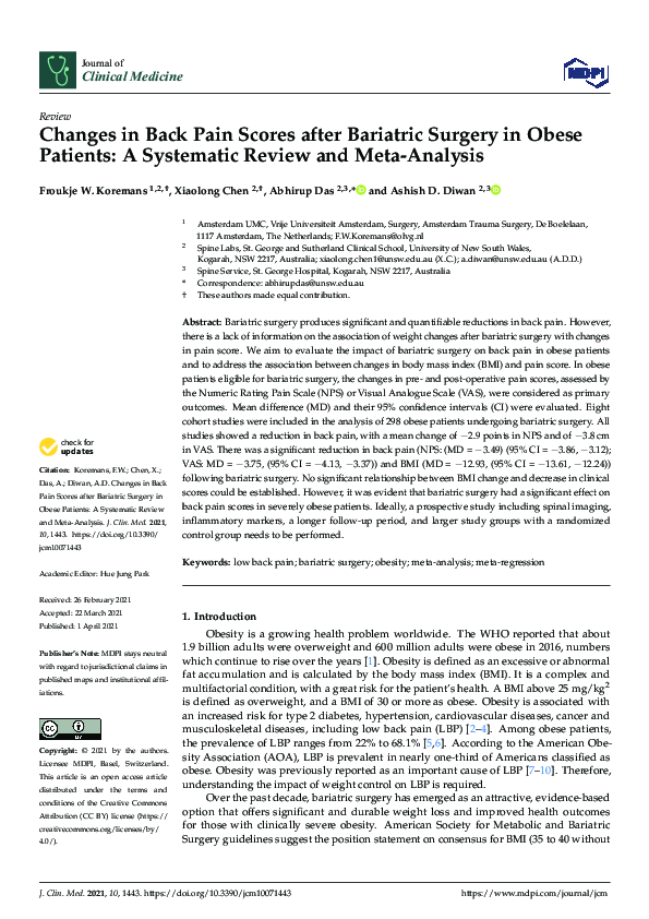(PDF) Changes in Back Pain Scores after Bariatric Surgery in Obese ...