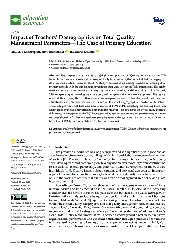 (PDF) Impact of Teachers’ Demographics on Total Quality Management ...