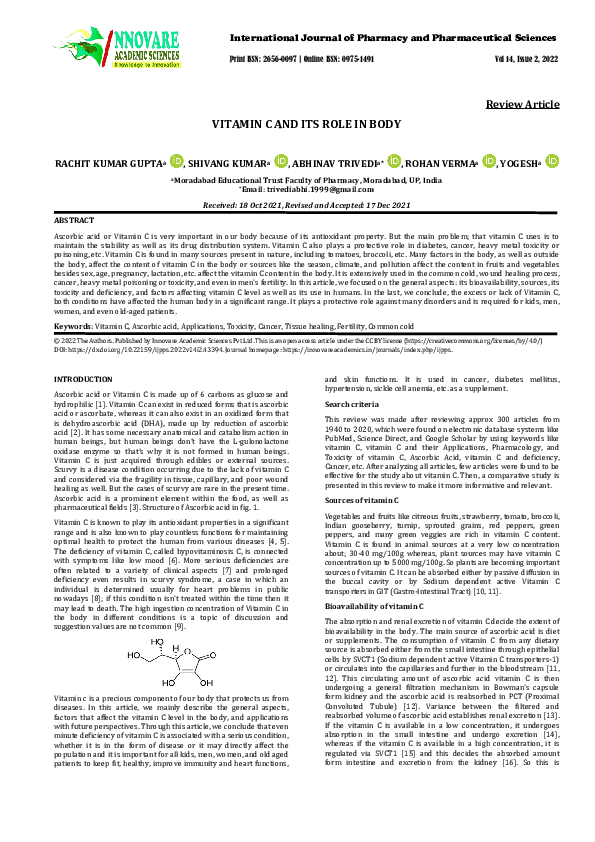 (PDF) Vitamin C and Its Role in Body