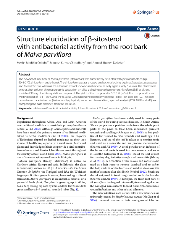 (PDF) Structure elucidation of β-sitosterol with antibacterial activity ...