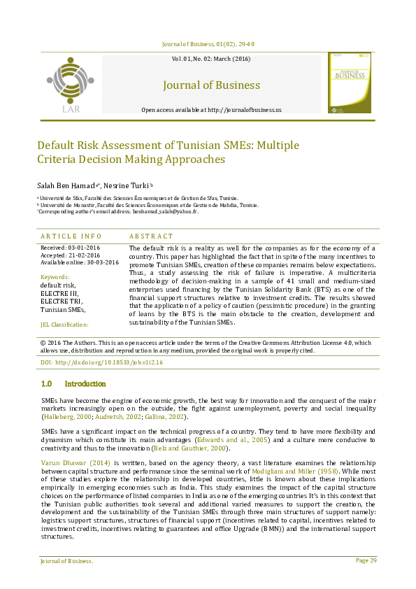 (PDF) Default Risk Assessment of Tunisian Smes: Multiple Criteria ...