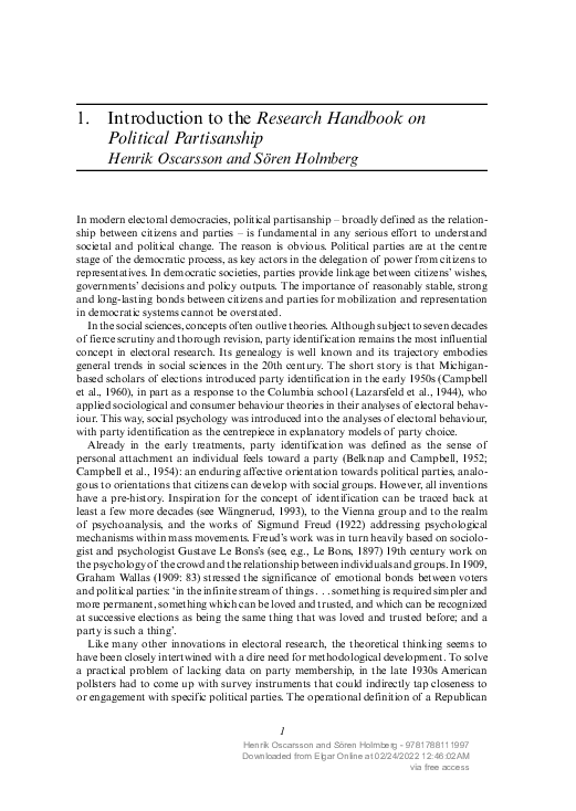 (PDF) Introduction to the Research Handbook on Political Partisanship