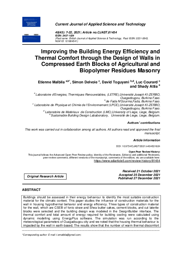 (PDF) Improving the Building Energy Efficiency and Thermal Comfort ...
