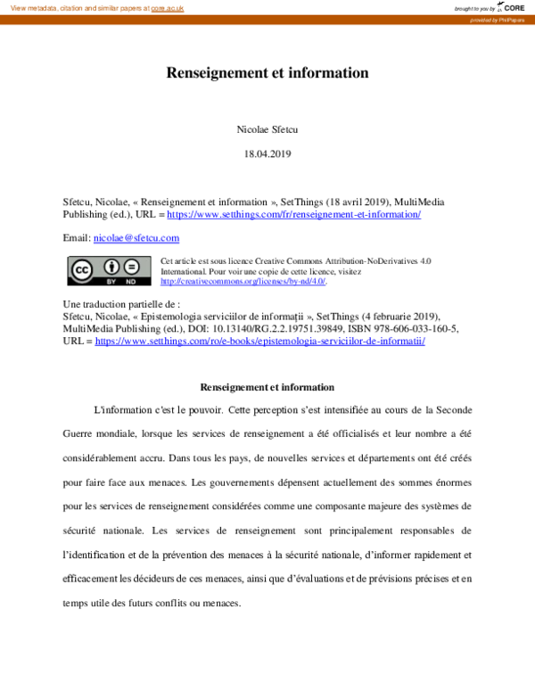 (PDF) Renseignement et information