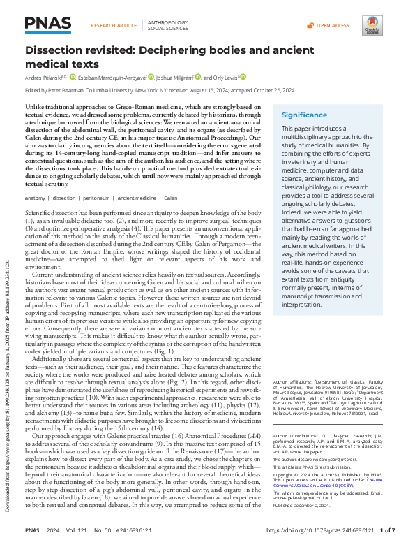 (PDF) Dissection revisited: Deciphering bodies and ancient medical texts