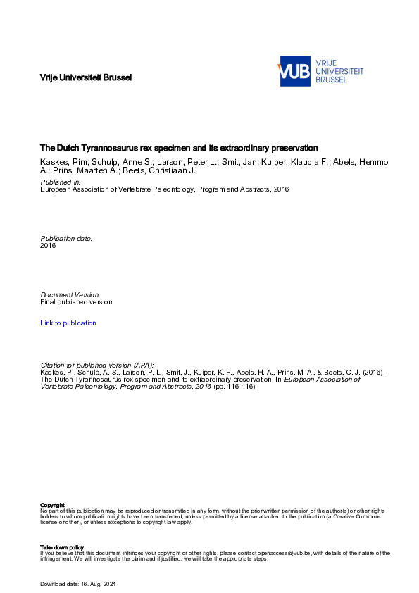 (PDF) The Dutch Tyrannosaurus rex specimen and its extraordinary ...