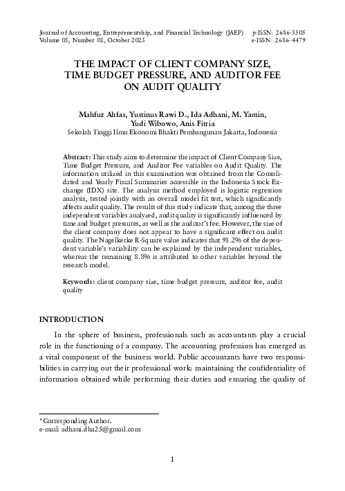 (PDF) The Impact of Client Company Size, Time Budget Pressure and ...