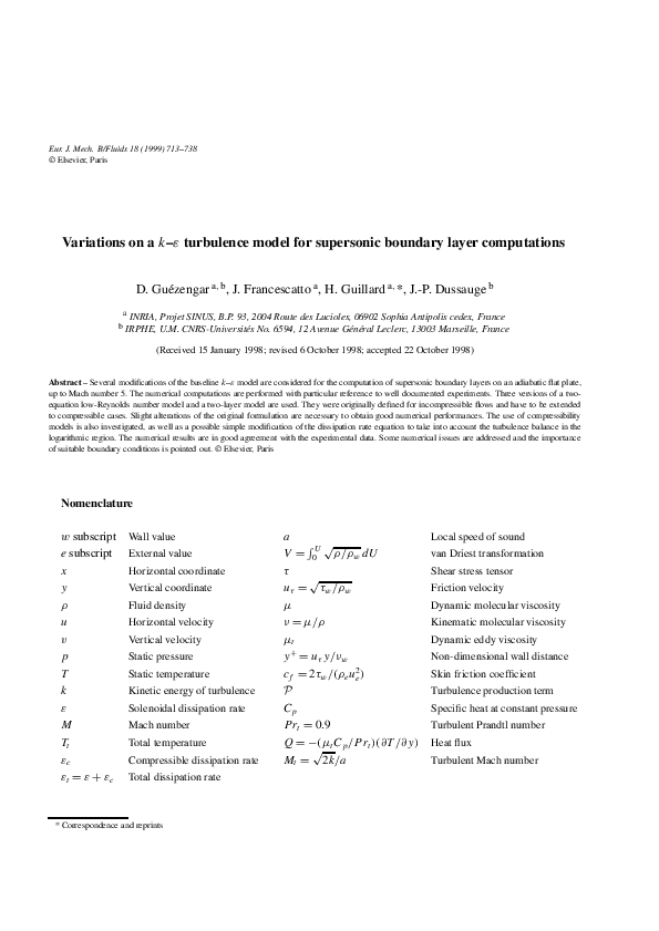 (PDF) Variations on a – turbulence model for supersonic boundary layer ...