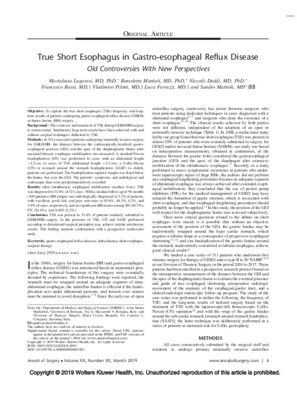(PDF) True Short Esophagus in Gastroesophageal Reflux Disease