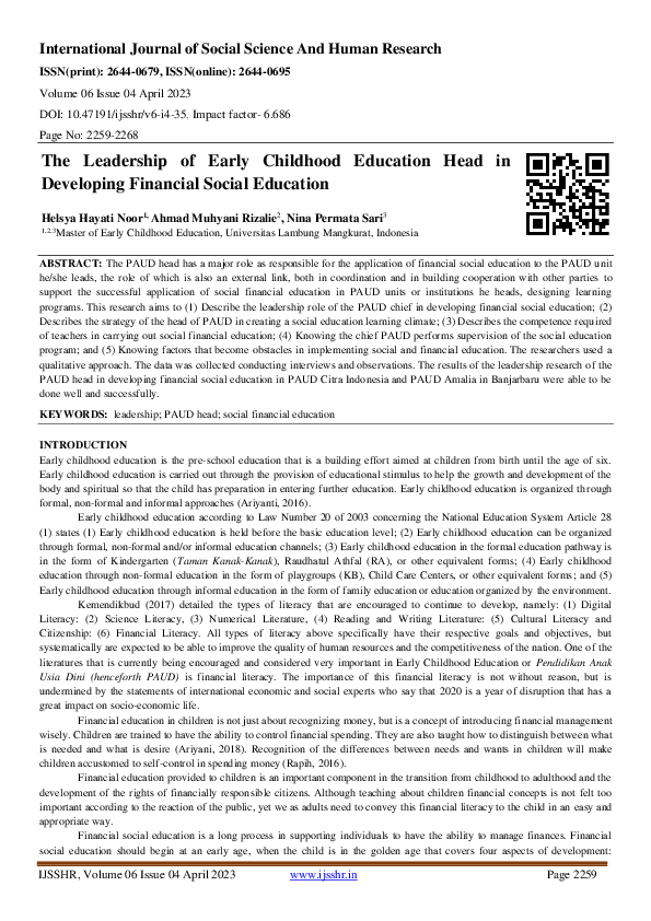 (PDF) The Leadership of Early Childhood Education Head in Developing ...