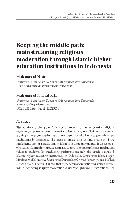 (PDF) Keeping the middle path: mainstreaming religious moderation ...