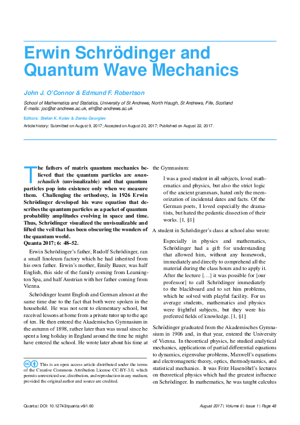 (PDF) Erwin Schrödinger and Quantum Wave Mechanics