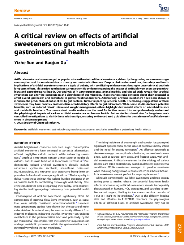 (PDF) A critical review on effects of artificial sweeteners on gut ...